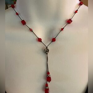 Danny Reid red crystal necklace, 16”-18”